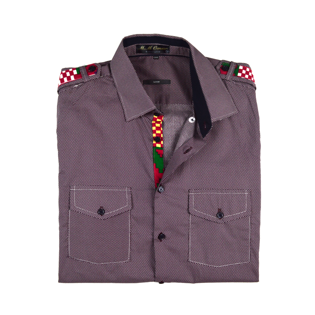 NavyBlau, klein gepuktetes Hemd mit afrikanischen Waxdruckmustern