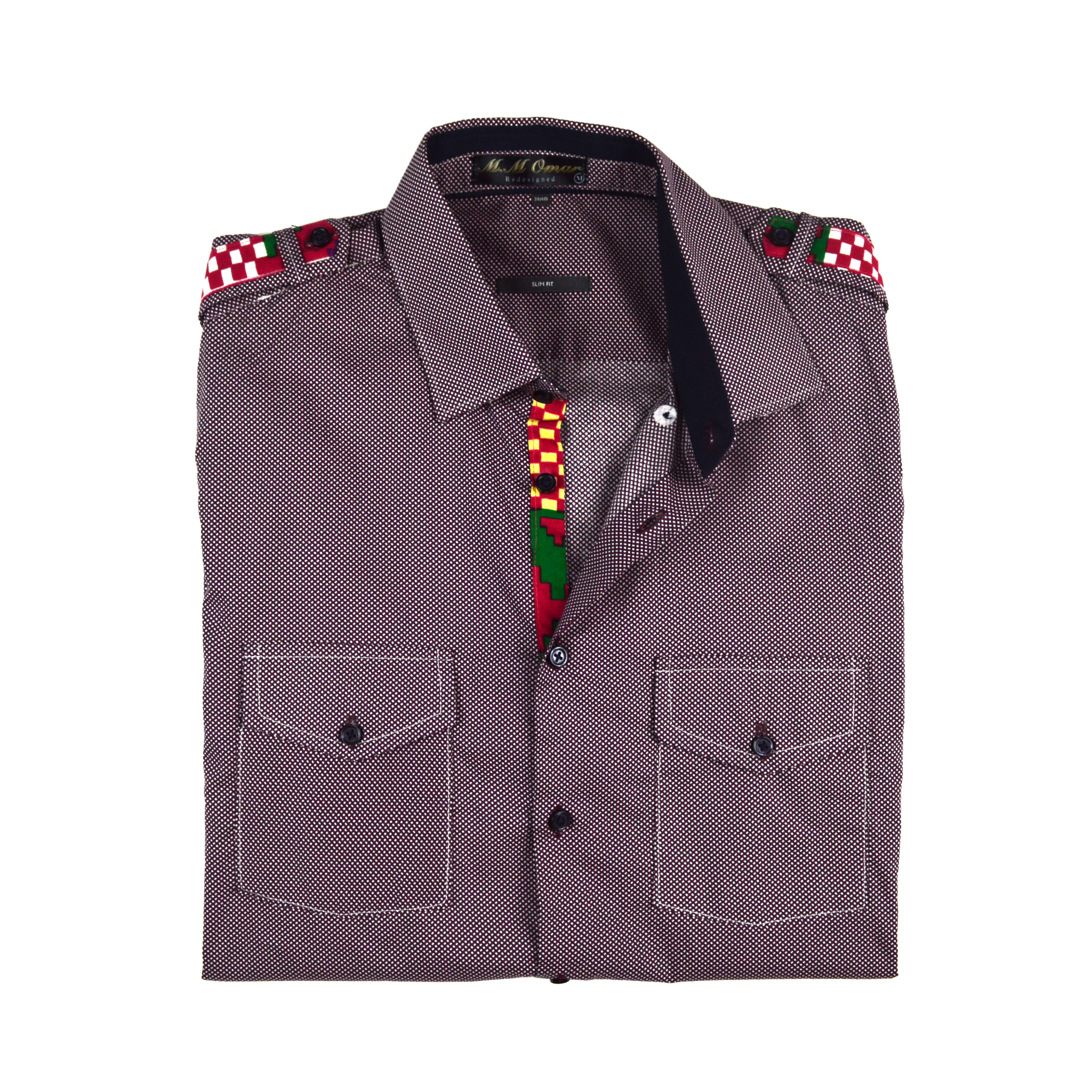 NavyBlau, klein gepuktetes Hemd mit afrikanischen Waxdruckmustern