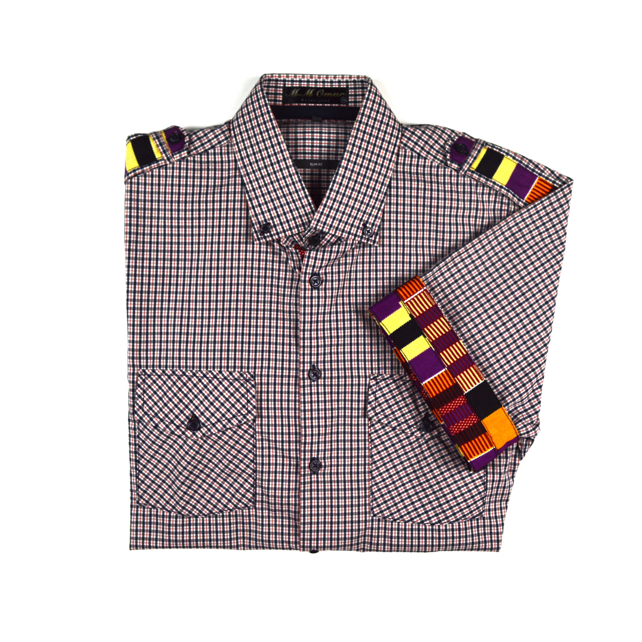 Weises doppel karriertes Hemd mit afrikanischen Waxdruckmustern