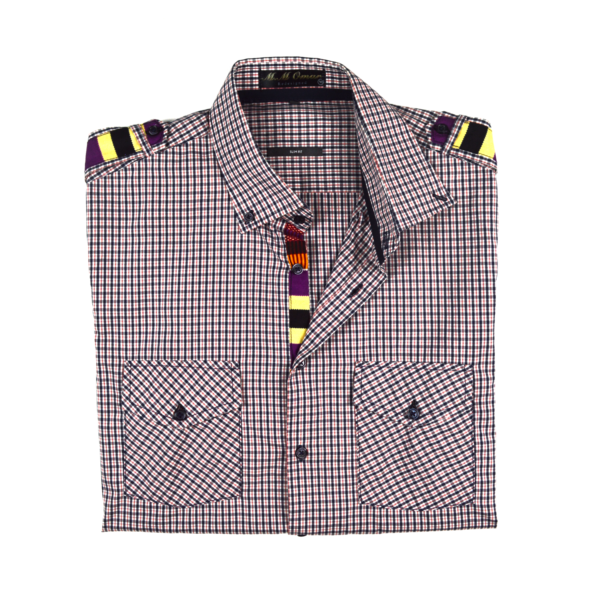 Weises doppel karriertes Hemd mit afrikanischen Waxdruckmustern