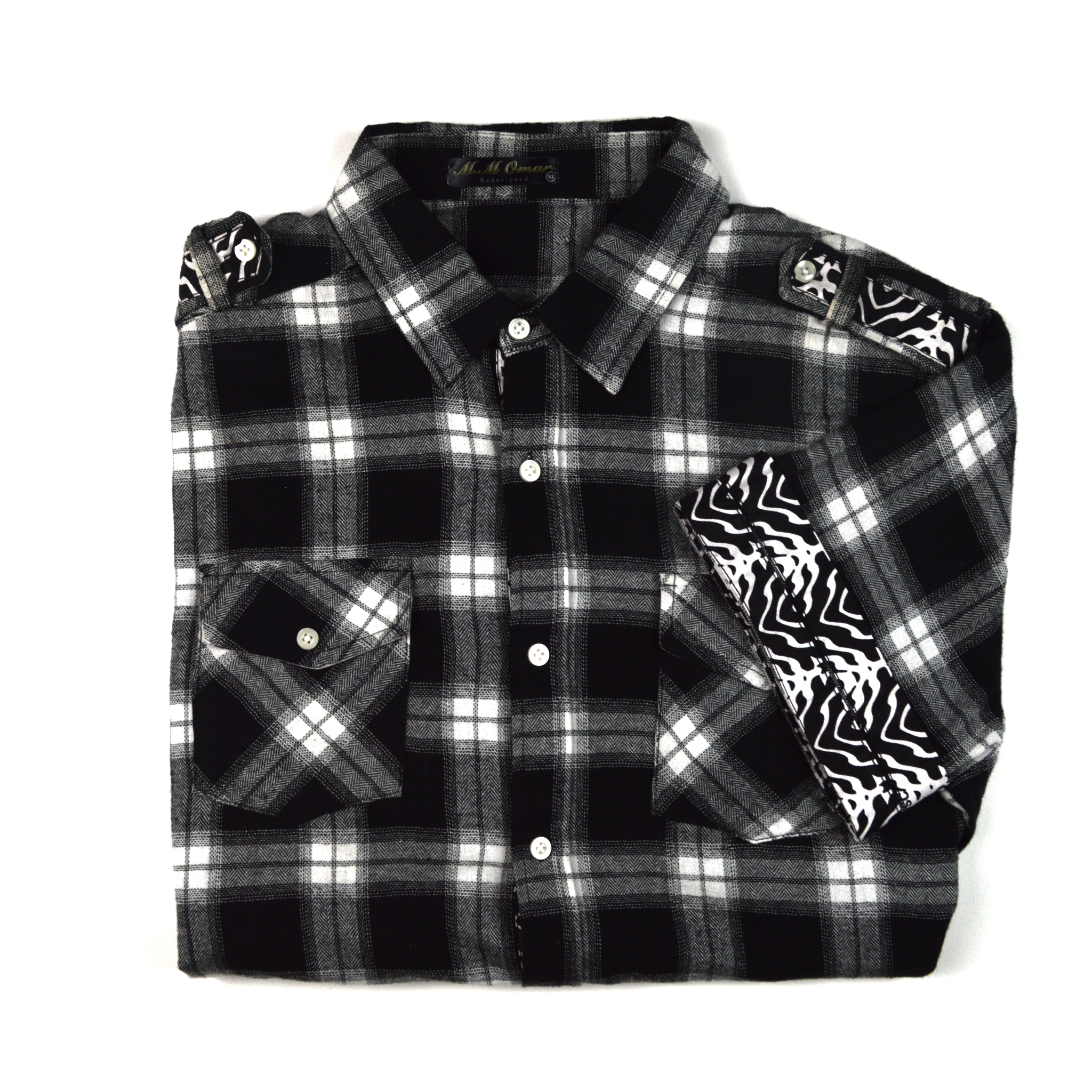 Schwarzweis doppel Karriertes Flannelhemd mit afrikanischen Waxdruckmustern