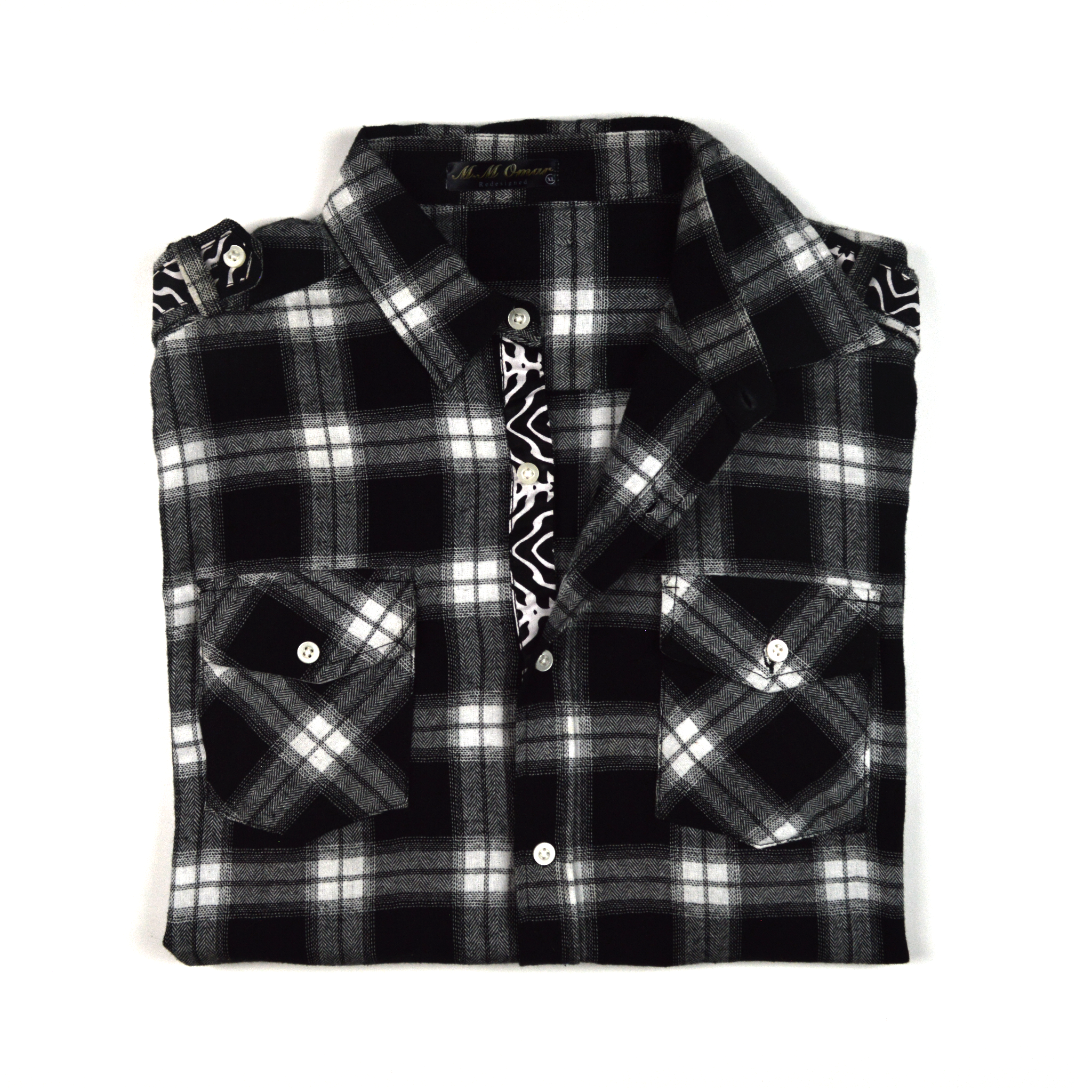 Schwarzweis doppel Karriertes Flannelhemd mit afrikanischen Waxdruckmustern